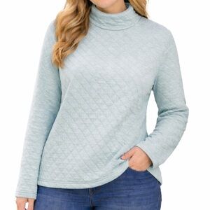 ORVIS Light Blue/Green Mist Quilted Mock Neck Pullover Sweatshirt